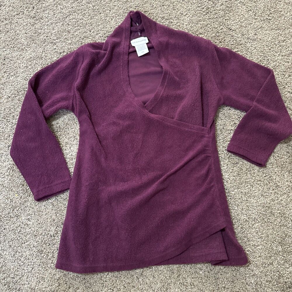 SOFT SURROUNDINGS Size Petite XS Wrap Purple Ruched Sweater Top Fleece V Neck